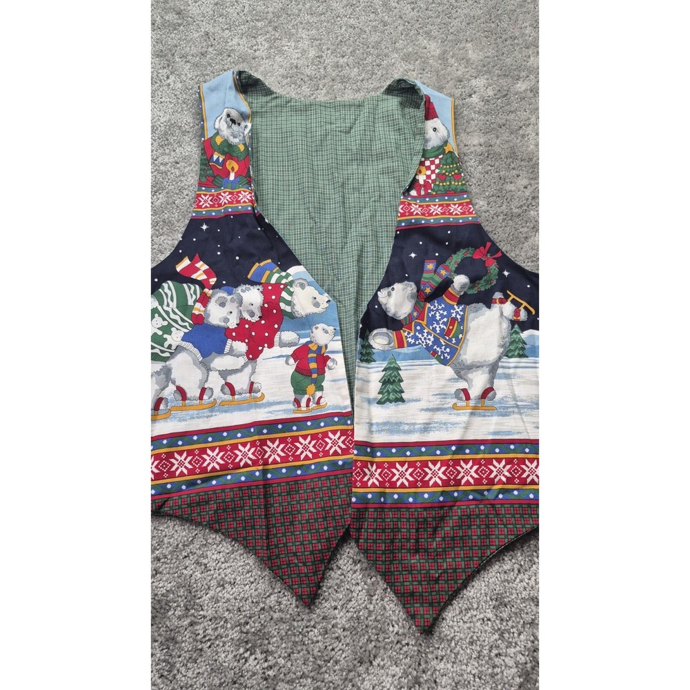 Christmas Vest Hand Sewn Polar Bears Ice Skating Caroling‎ Music Nostalgia
